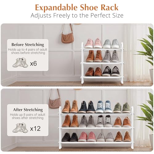 INSMART 3-Tier Expandable Shoe Rack, Stackable and Adjustable Shoes Organizer Storage Shelf, Sturdy and Durable Metal Structure Free Standing Shoe Rack for Closet Entryway Doorway, White - color: White, size: 3-Tier