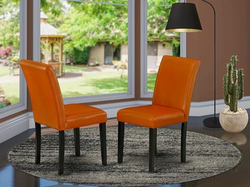 East West Furniture ABP1T61 Abbott Parson Dining Chairs - Baked Bean Faux Leather Upholstered Chairs, Set of 2, Black - color: Abp1t61