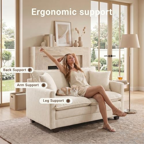 50" Love Seat, Small Cloud Sofa Couch with 2-Layer Cushion & 27" Deep Seat, 2 Pillows for Small Spaces, Bedroom, Apartment, Office, Living Room, in a Box, Beige - color: Beige, size: Loveseat