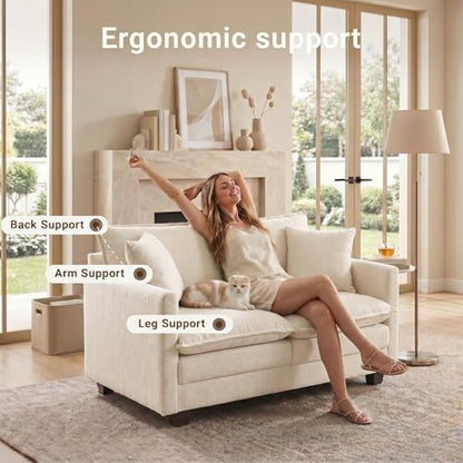 50" Love Seat, Small Cloud Sofa Couch with 2-Layer Cushion & 27" Deep Seat, 2 Pillows for Small Spaces, Bedroom, Apartment, Office, Living Room, in a Box, Beige - color: Beige, size: Loveseat
