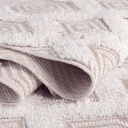 Rugs.com - Sabrina Soto Casa Rug – 12 Ft Runner Beige Textured Cotton Rug Modern Geometric Design for Hallways and Entryways - color: Beige, size: 2'7" x 12' (Runner)