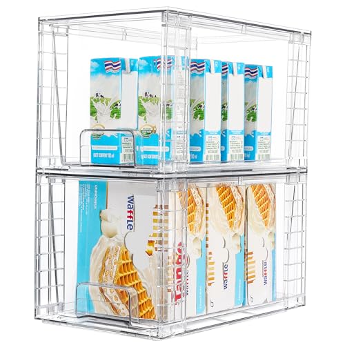 Vtopmart 4 Pack Stackable Clear Pantry Storage Drawers, Large | Large Clear Drawers with Handles. Stackable, Easy to Assemble, Non-slip and Sturdy for Pantry, Kitchen, Cabinet & Bathroom. - size: 2Pack 7"H