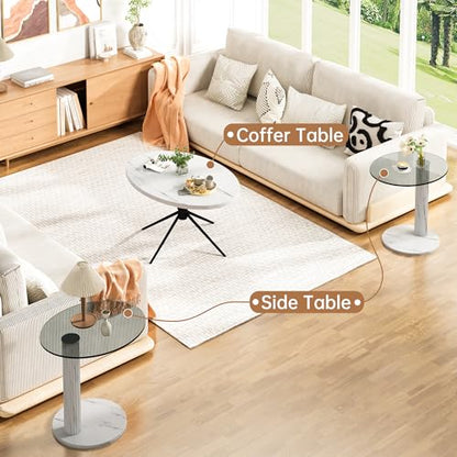 AWQM Oval Coffee Side Table Set of 2, Faux Marble Top and Modern Tempered Transparent Glass Top,Perfect for Living Room,Cafe,Home,and Office. - size: Set of 2