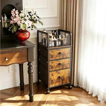 Rolling Makeup Vanity Cart Makeup Organizer with Drawers | Vanity Cart Bathroom Storage Cart Cosmetic Vanity Display Cases Holder for Nail Polish Brush Hair Tool - color: Black