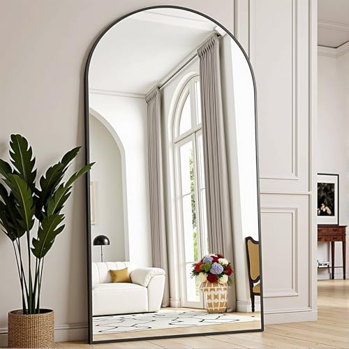 76''x34'' Arched Floor Mirror, Full Body Mirror with Stand, Modern & Contemporary Design, Aluminum Alloy Frame (Black) - color: Black, size: 76"L x 34"W