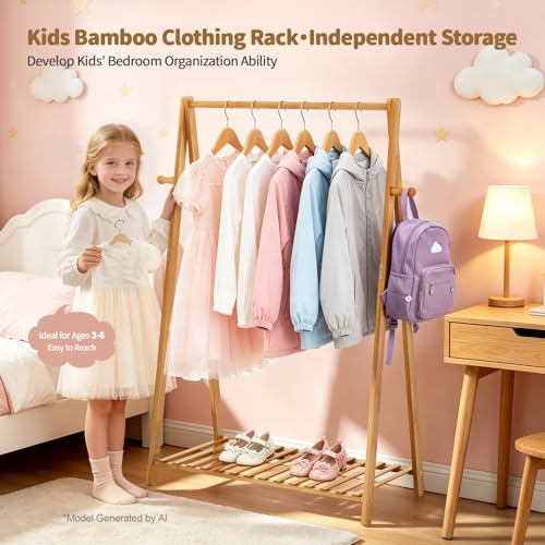 Kids Clothing Rack Small Baby Clothes Racks Bamboo Garment Rack 42"H | Wooden Short Mini Dress Up Costume Rack with Shelves for Hanging Clothes, Nursey Toddler Shower Children Clothes Hanger Rack - size: 1-Tier,42" Tall