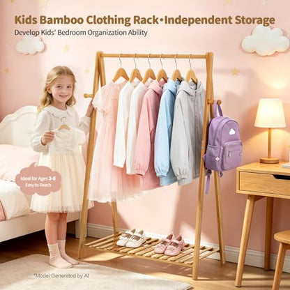 Kids Clothing Rack Small Baby Clothes Racks Bamboo Garment Rack 42"H | Wooden Short Mini Dress Up Costume Rack with Shelves for Hanging Clothes, Nursey Toddler Shower Children Clothes Hanger Rack - size: 1-Tier,42" Tall