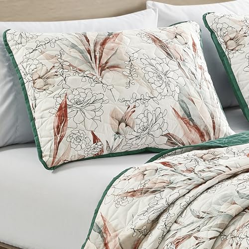 ESCA 3-Piece SARA Floral Green Bedspread Set Queen Size Reversible White Quilt - color: 09 Sara, size: Queen