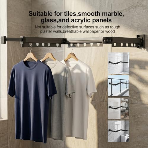 Gray Clothes Drying Rack Wall Mount, Tri-Fold Retractable Laundry Drying Rack, Space Saving Laundry Drying Rack Collapsible