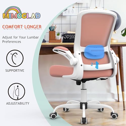 Mimoglad Home Office Chair, High Back Desk Chair, Ergonomic Mesh Computer Chair with Adjustable Lumbar Support and Thickened Seat Cushion - color: Spanish Pink
