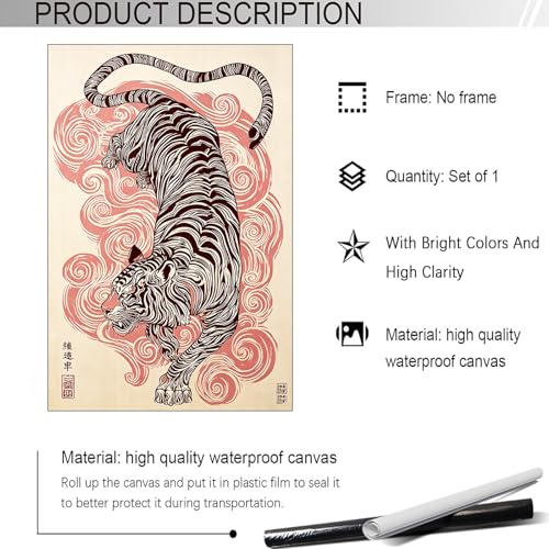 Vintage Japanese Tiger Poster Oriental Style Animal Canvas Wall Art Retro Asian Tradition Swirl Artwork Prints Painting For Living Room Bedroom Apartment Wall Decor 24x36in Unframed - color: style 05, size: 24"L x 36"W