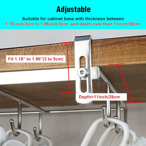 Mug Holder Under Cabinet for 1.18"- 1.96" Thickness Cabinet Base, 9 Hooks Cup Organizer Hanging Coffee Mug Rack Tea Cup and Utensil Hooks Drilling Free Mug Hanger Under Shelf