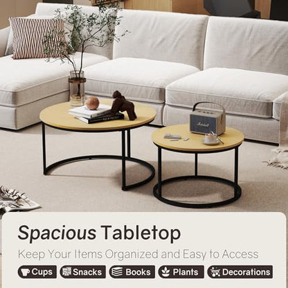 Otterease Nesting Tables Set of 2, 31.5" Round Coffee Table, Small Nesting Coffee Table with Adjustable Non-Slip Fee, Wood Grain Top Nesting Tables for Living Room, Bedroom (Wood Grain Light Brown) - color: 31.5" Wood Grain Light Brown