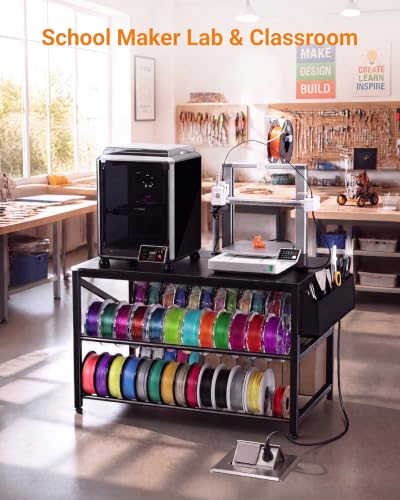 AHOWPD 3D Printer Stand with Filament Storage, Heavy Duty 3D Printer Table | Sturdy 3-tier Metal Workstation for 3D Printers, Vibration Dampening Desk for FDM Resin, Black