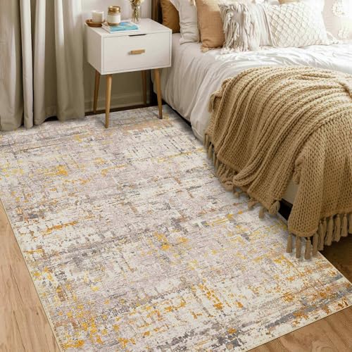 4x6 Area Rugs, Gold Abstract Rug for Bedroom,Living Room | Machine Washable, Non-Slip, Stain Resistant Low Pile Carpet with Rubber Backing for Dining Room Kitchen Home Decor - color: Beige Gold, size: 4' x 6' (Rectangular)