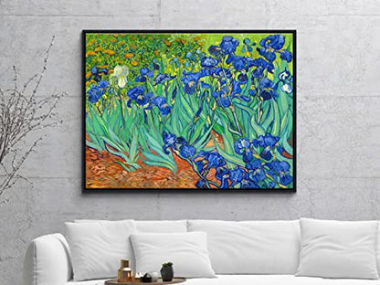 Wieco Art Framed Wall Art Irises by Van Gogh Famous Flowers Oil Paintings Reproduction Large Canvas Prints Modern Canvas Prints Artwork Pictures on Canvas for Wall Decor Black Frame - size: 32"L x 24"W