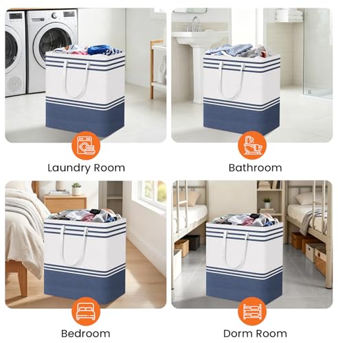 TranquilRelax 3-Pack Laundry Basket, Laundry Hamper, Blue-100L | Freestanding＆Water-Resistant Laundry Hamper, Collapsible Tall Clothes Hamper with Carry Handles for Clothes, Laundry Basket - color: Blue, size: 100L