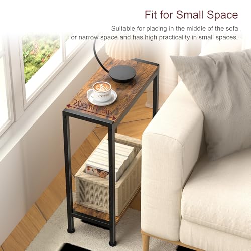 Narrow Side Table set of 2 for Small Space, 2-Tier Slim End Table, Thin Nightstand, Skinny Snack Couch Table, Sofa bedside Table in Living Room, Bedroom, Study, Kitchen and Balcony (Rustic Brown) - color: Rustic Brown, size: 2-Tier (7.9''D*17''W*22.8''H)