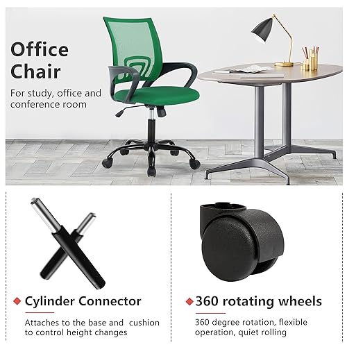 PayLessHere Office Computer Chair Ergonomic Cheap Desk Chair Adjustable Comfortable Mid Back Task Rolling Swivel with Lumbar Support for Home Office (Pack of 1, Green) - color: Green, style: pack of 1