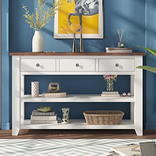 Modern Console Table, Wood Sofa Table with 3 Drawers and 2 Shelves, Sideboard Buffet Table for Entryway/Living Room/Bedroom/Hallway (White) - color: White