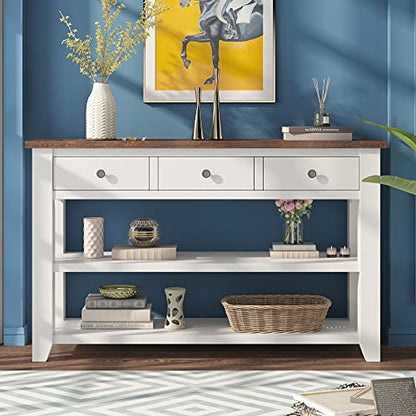 Modern Console Table, Wood Sofa Table with 3 Drawers and 2 Shelves, Sideboard Buffet Table for Entryway/Living Room/Bedroom/Hallway (White) - color: White