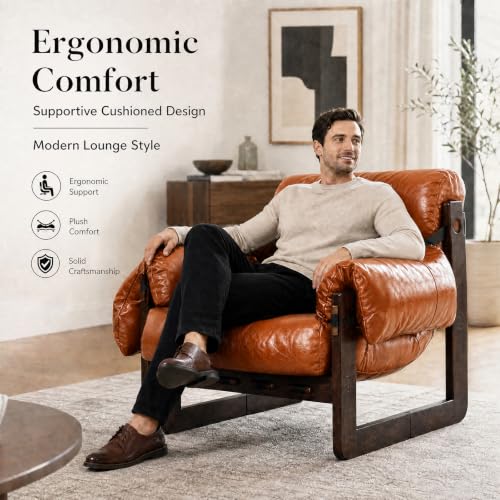 Mid Century Accent Chair, Upholstered Armchair for Living Room (PU-Orange) - color: Pu-orange