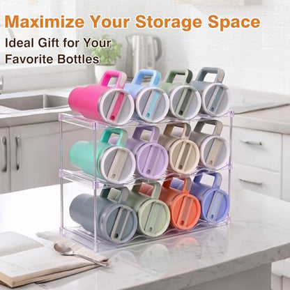 Large Compartment Water Bottle Organizer, Stackable Water Bottle Holder for Stanley 40 oz Tumbler, Clear Tumbler Organizer for Cabinet, Kitchen Pantry or Countertop, 3 Pack (3 Pack) - size: 3 Pack