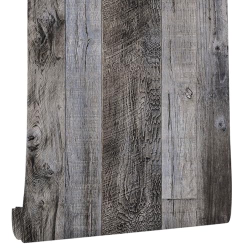 Yun-aeon Gray Wood Peel and Stick Wallpaper 34.6" X 480" Self Adhesive Wallpaper Backsplash Line Removable Wall Paper Bathroom Old Furniture Renovation Furniture - color: Natural Wood-Gray, size: 34.6" x 480"