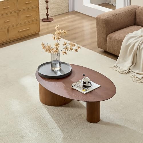 47.24" Modern Coffee Table with Storage Space, Round Low End Table, Rustic Style Bedside Table for Bedroom Living Room - color: Oval+tray-walnut