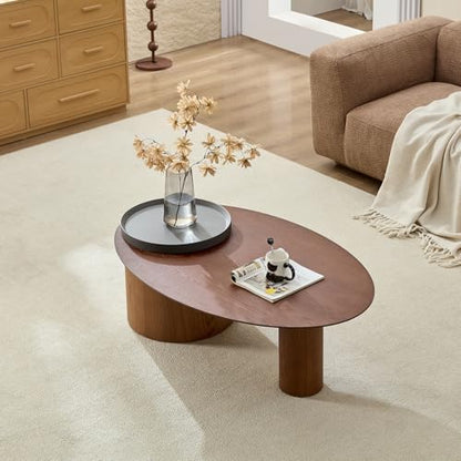 47.24" Modern Coffee Table with Storage Space, Round Low End Table, Rustic Style Bedside Table for Bedroom Living Room - color: Oval+tray-walnut