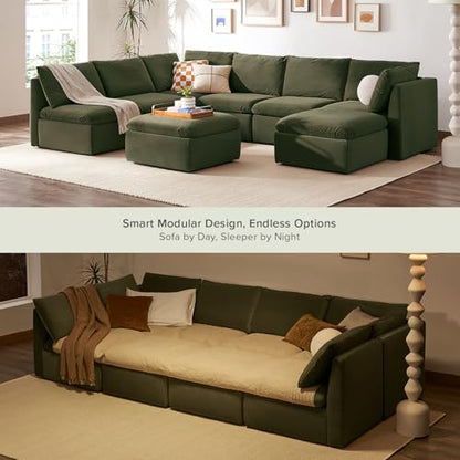 mopio Oversized Modular Sectional Sofa with Fully Removable Covers and Storage, Convertible U, L-Shaped and Sleeper Sectional, Modern Couches with Ottoman Chaise (Olive Green Velvet, 8 Seats, Sleeper) - color: [Gen 2] Olive Green Velvet, size: 8 Seats, Sl