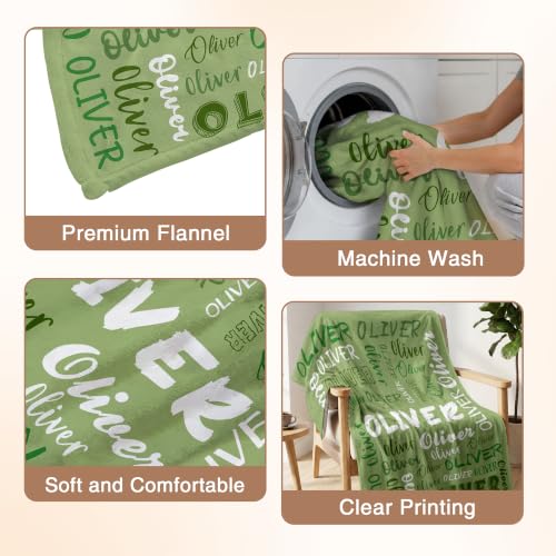 Personalized Blanket with Name, Custom Name Blanket Gifts for Kids Adults Boys Girls Teen, Soft Customized Fleece Flannel Throw for Bedroom Living Room, Birthday Christmas - color: Green