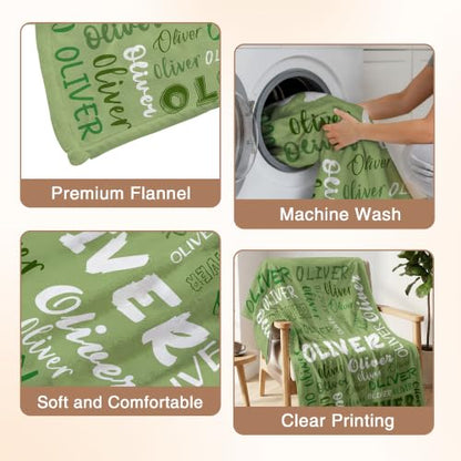 Personalized Blanket with Name, Custom Name Blanket Gifts for Kids Adults Boys Girls Teen, Soft Customized Fleece Flannel Throw for Bedroom Living Room, Birthday Christmas - color: Green