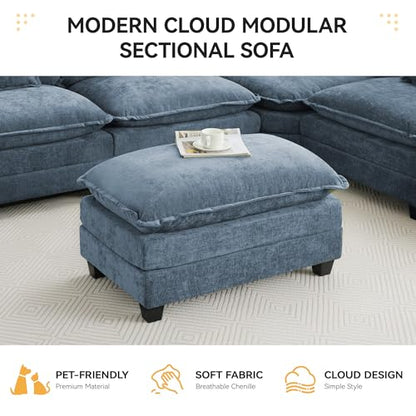 35‘’ Modern Chenille Cloud Sofa Ottoman,Rectangle Ottoman for Modular Sectional Sofa, Blue - color: Blue, size: 35'' Ottoman