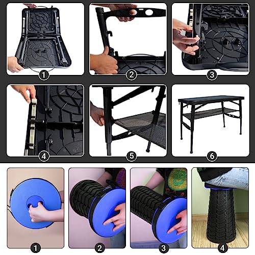 Small Folding Table, Adjustable Height, Camping & Picnic Table, 4 Foot Lightweight - color: Blue