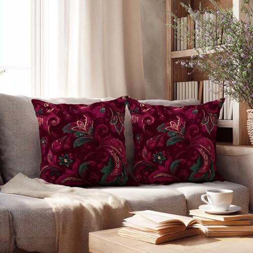 Paisley Throw Pillow Covers 18x18 Set of 2 | Baroque Floral Cushion Cases | Vintage Luxury Decorative Pillow Covers for Couch Sofa Bedroom Living Room | Hidden Zipper - color: Boho Paisley