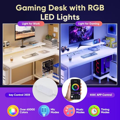 DUMOS 48 Inch L Shaped Computer Gaming Desk with Storage Shelves, White - color: White, size: 48-IN