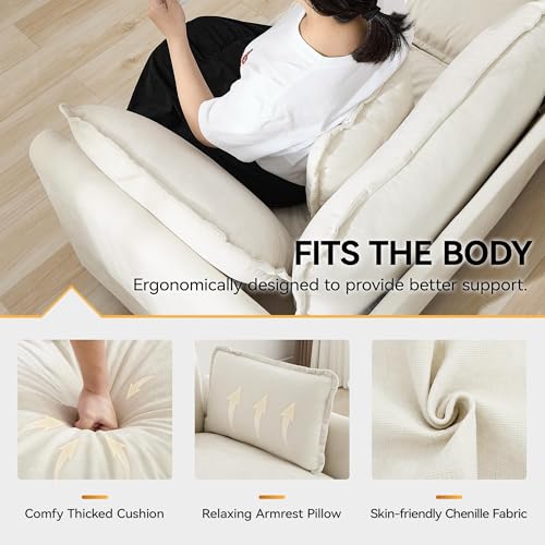 113'' V Shaped Cloud Sectional Sofa, Oversized Deep Seat Couches for Living Room, Chenille Comfy Upholstered Modular Sectional Sofa Couch, Beige - color: Beige, size: 113'' V Shape