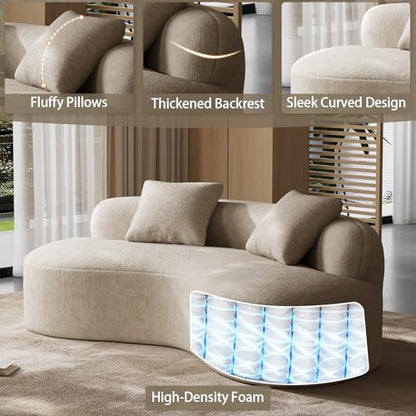 79" Curved Loveseat, Boneless Deep Seat Boucle Cloud Sofa, Brown | Curved boneless design, deep plush seating, soft boucle upholstery and 2 pillows deliver cloud-like comfort for living rooms. - color: Brrown