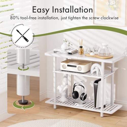 Bamboo TV Stand, Small TV Stands for up to 32 Inch, 3-Tier Console Table with Storage, Sturdy Entertainment Center TV Shelf, Entryway Table for Bedroom Small Space, White - color: White