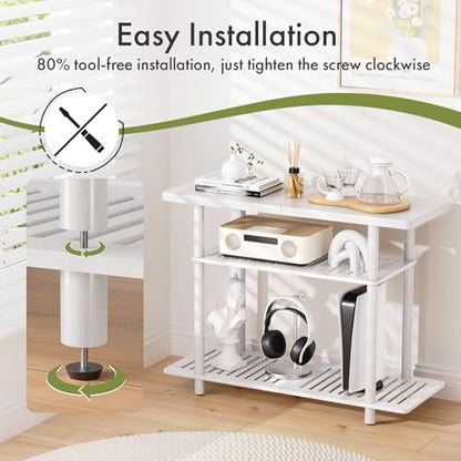 Bamboo TV Stand, Small TV Stands for up to 32 Inch, 3-Tier Console Table with Storage, Sturdy Entertainment Center TV Shelf, Entryway Table for Bedroom Small Space, White - color: White