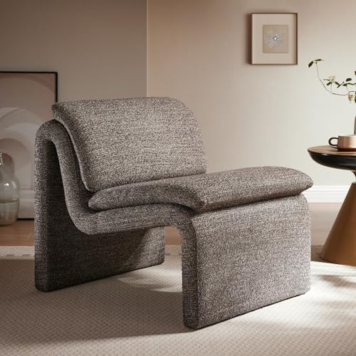 Modway Lume Curved Lounge Chair in Antique Boucle Fabric – Modern Upholstered Armless Accent Chair with Padded Cushion - Unique Slipper Chair for Bedroom or Living Room - color: Antique