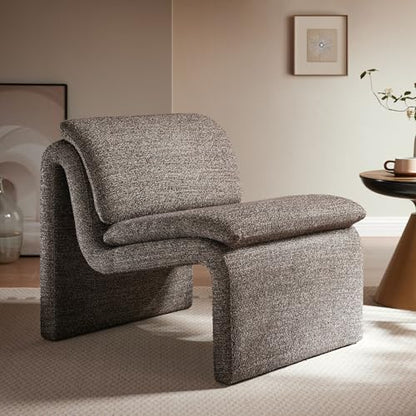 Modway Lume Curved Lounge Chair in Antique Boucle Fabric – Modern Upholstered Armless Accent Chair with Padded Cushion - Unique Slipper Chair for Bedroom or Living Room - color: Antique