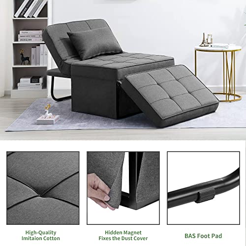 Sofa Bed, Set of 4 in 1 Multi-Function Folding Ottoman Breathable Linen Couch Bed with Adjustable Backrest Modern Convertible Chair for Living Room Apartment Office, Dark Grey - color: Dark Grey