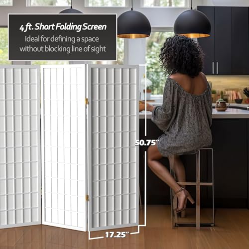 4 ft. Short Window Pane Shoji Screen - White - 4 Panels - color: White, size: 4 Panels
