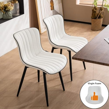 YOUNUOKE Dining Chairs Set of 2 Mid-Century Modern Kitchen Chairs White | Faux leather upholstered with Back, fits dining living waiting room guest reception. Waterproof easy to clean assemble, 300lb - color: White