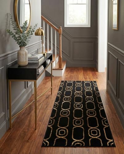 Rugs.com - Vogue Geo Rug – 5 Ft Runner Black and Gold Modern Textured Rug – Perfect for Hallways, Entryways, and Narrow Indoor Spaces - color: Black and Gold, size: 2' x 5'1" (Runner)