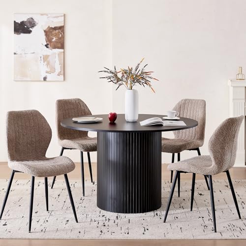 47" Round Dining Table for 4, Black Modern Kitchen Table Circle Pedestal Dinner Table, φ47.2 x H 29.5" - color: Basic Black 47