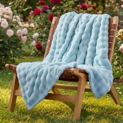 Lotus Karen 3D Bubble Fleece Blanket - Ultra Soft Fluffy Light Blue Twin Blanket for Couch, Lightweight Cozy Throw for All Season, Adults Women Kids(Light Blue, 60"x80")