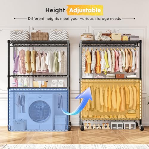 Raybee Clothes Rack, 45" W Clothing Racks for Hanging Clothes, Garment Rack with Wheels and Adjustable Feets, Max Load 440LBS, Black - color: Black